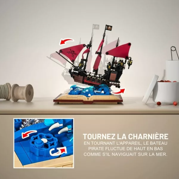 Lego bateau pirate voiles rouges sur livre – Image 4