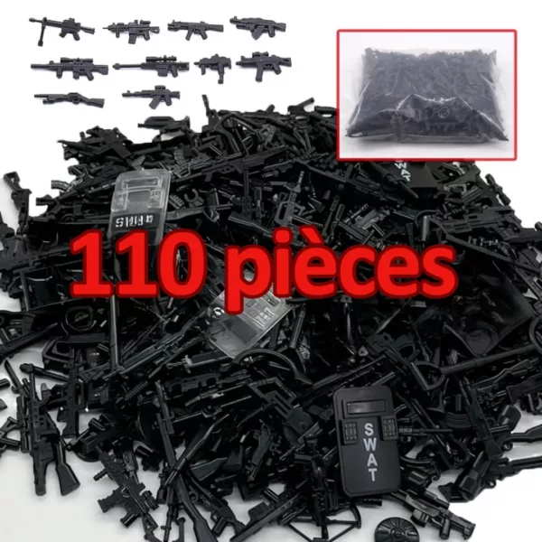 Lego militaire armes 110 pièces noires – Accessoires réalistes pour combats épiques et missions tactiques – Image 4