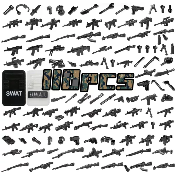 Lego militaire armes 110 pièces noires – Accessoires réalistes pour combats épiques et missions tactiques
