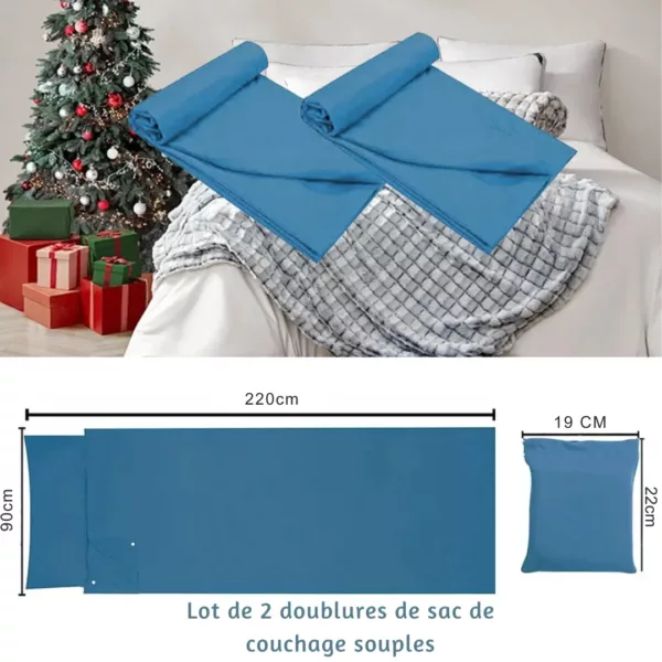 Lot draps de sac couchage randonnée – Ultra légers et hygiéniques pour nuits confortables en bivouac – Image 4