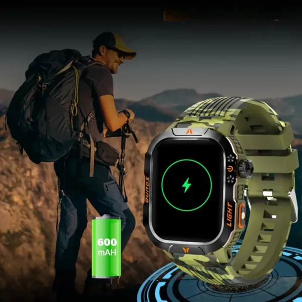 Montre militaire connectée lampe LED – Ultra résistante, autonomie longue durée, idéale outdoor et survie