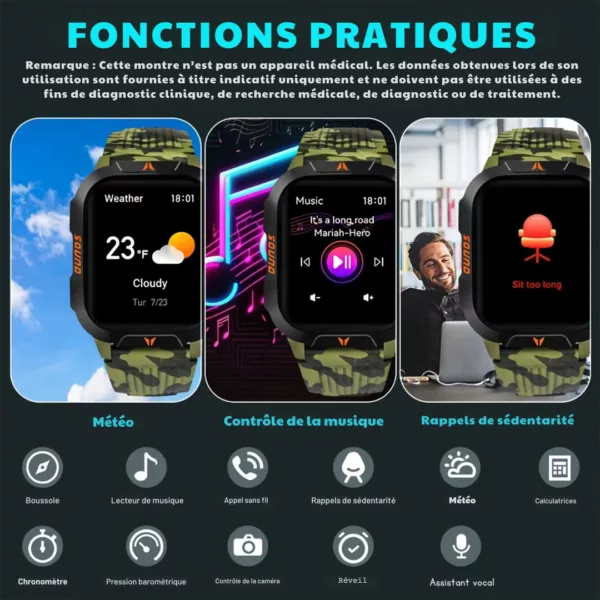 Montre militaire connectée lampe LED – Ultra résistante, autonomie longue durée, idéale outdoor et survie – Image 4