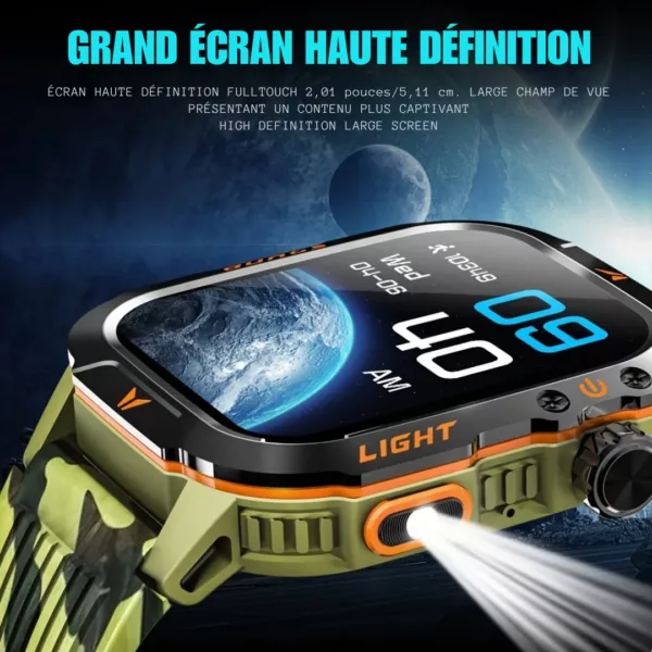 Montre militaire connectée lampe LED – Ultra résistante, autonomie longue durée, idéale outdoor et survie – Image 5