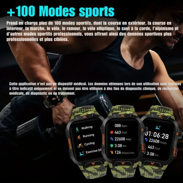 Montre militaire connectée lampe LED – Ultra résistante, autonomie longue durée, idéale outdoor et survie – Image 8