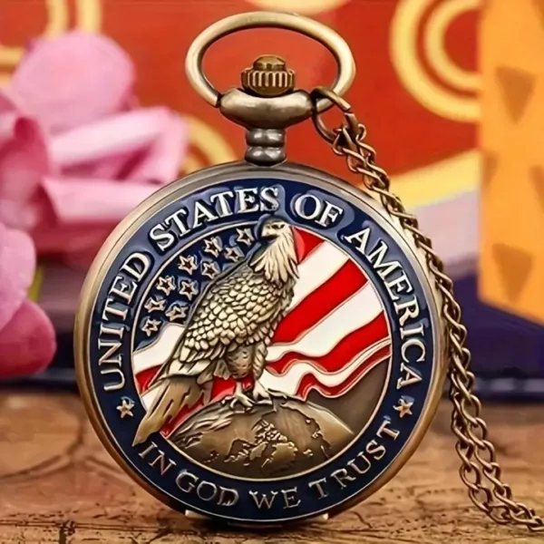 Montre à gousset aigle USA vintage – Style rétro emblématique pour look affirmé et élégant – Image 4