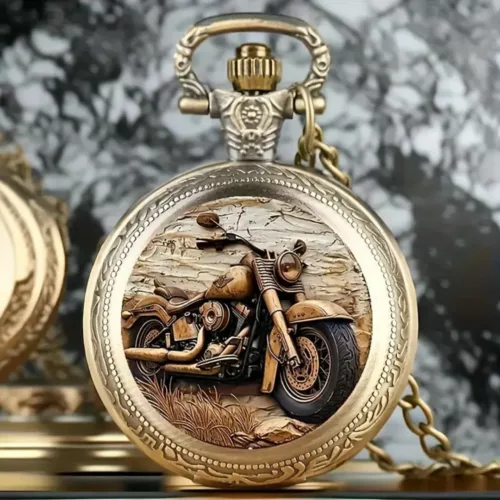 Montre à gousset biker rétro gravée – Cadeau vintage unique pour motard passionné – Style authentique et intemporel