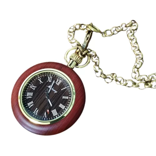 Montre à gousset bois romain vintage – Élégance rétro en bois naturel – Cadeau chic pour homme raffiné