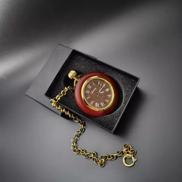 Montre à gousset bois romain vintage – Élégance rétro en bois naturel – Cadeau chic pour homme raffiné – Image 4