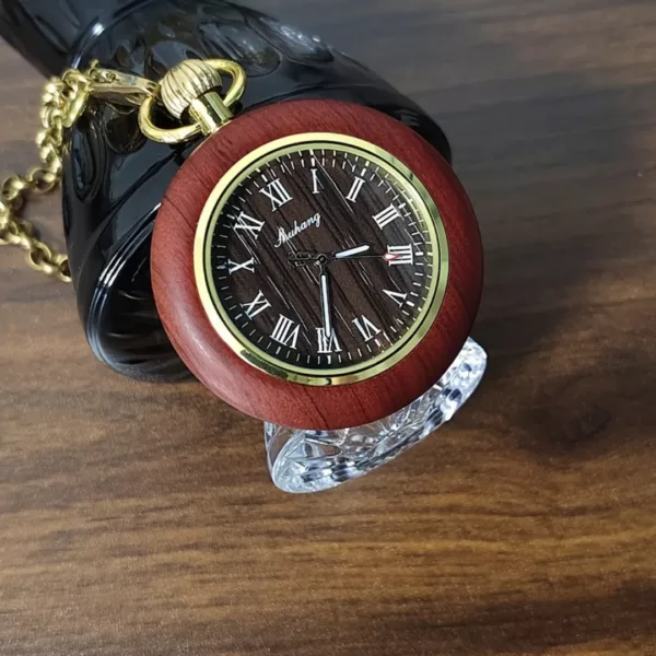 Montre à gousset bois romain vintage – Élégance rétro en bois naturel – Cadeau chic pour homme raffiné – Image 5