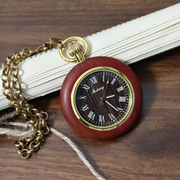 Montre à gousset bois romain vintage – Élégance rétro en bois naturel – Cadeau chic pour homme raffiné – Image 7