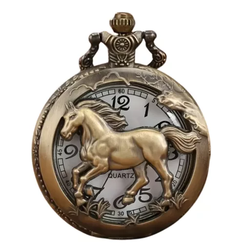 Montre à gousset cheval antique – Élégance vintage intemporelle pour passionnés d’équitation et collectionneurs