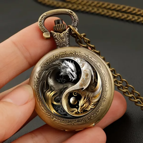 Montre à gousset dragon Yin Yang – Élégance vintage et symbole d'équilibre pour un style unique – Image 2