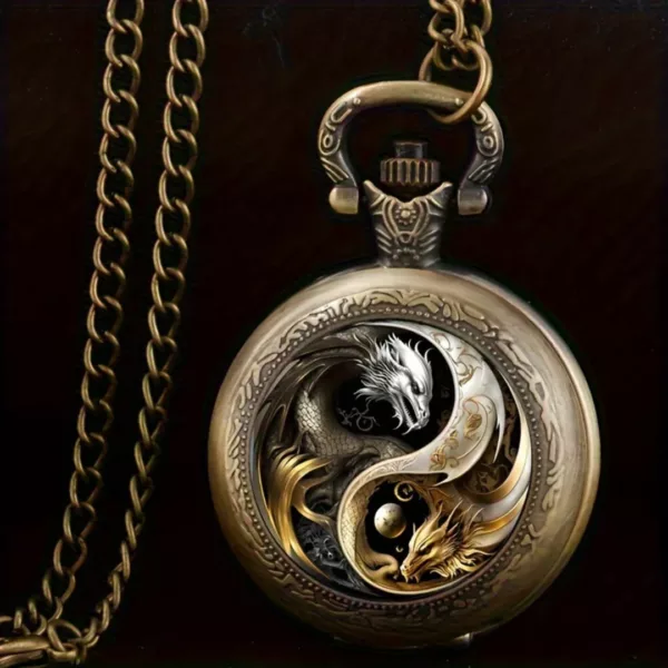 Montre à gousset dragon Yin Yang – Élégance vintage et symbole d'équilibre pour un style unique – Image 4
