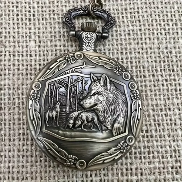 Montre à gousset loup forêt vintage – Élégance rétro et esprit sauvage pour un style unique – Image 6