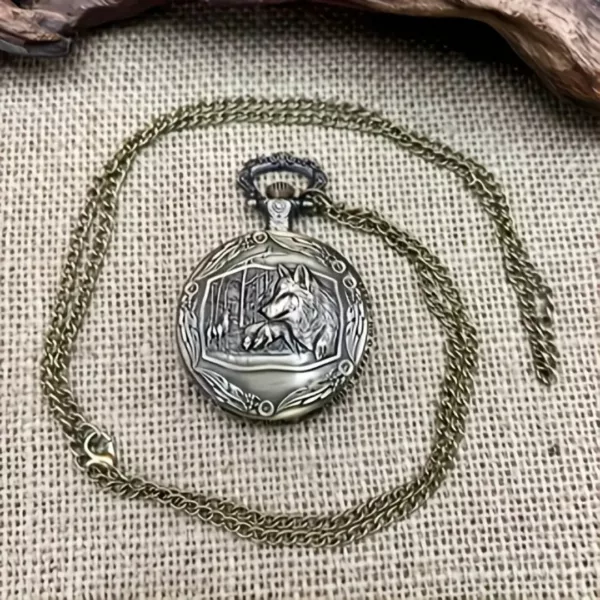 Montre à gousset loup forêt vintage – Élégance rétro et esprit sauvage pour un style unique – Image 2