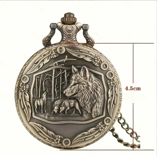 Montre à gousset loup forêt vintage – Élégance rétro et esprit sauvage pour un style unique – Image 4