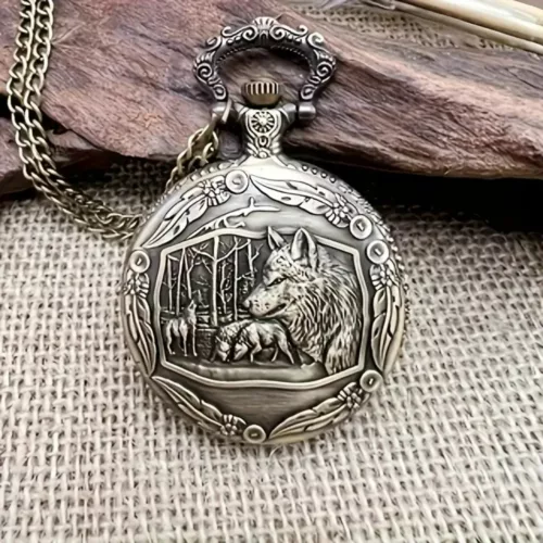 Montre à gousset loup forêt vintage – Élégance rétro et esprit sauvage pour un style unique