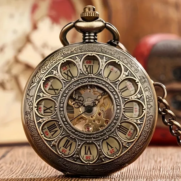 Montre à gousset mécanique romaine ajourée – Élégance vintage intemporelle pour un style raffiné et distinctif – Image 6