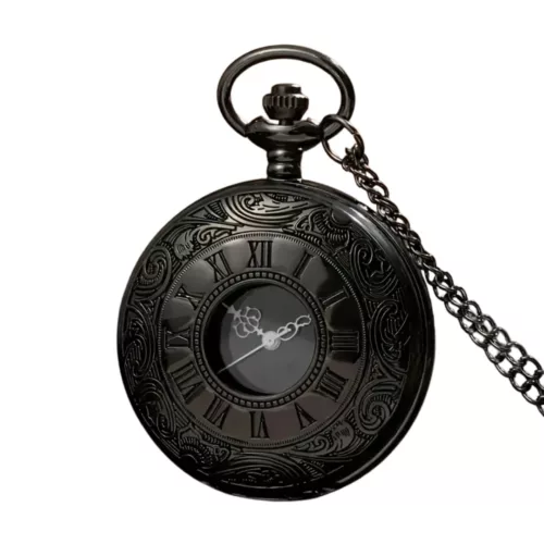 Montre à gousset motif romain noir – Élégance vintage pour un style rétro chic intemporel