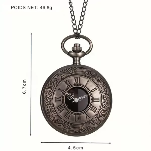 Montre à gousset motif romain noir – Élégance vintage pour un style rétro chic intemporel – Image 3