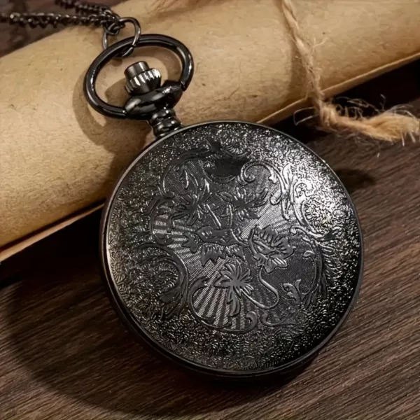 Montre à gousset motif romain noir – Élégance vintage pour un style rétro chic intemporel – Image 4