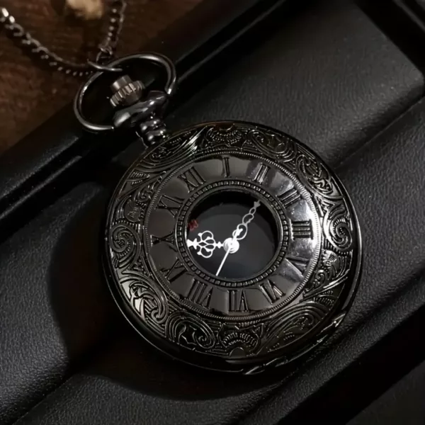 Montre à gousset motif romain noir – Élégance vintage pour un style rétro chic intemporel – Image 6