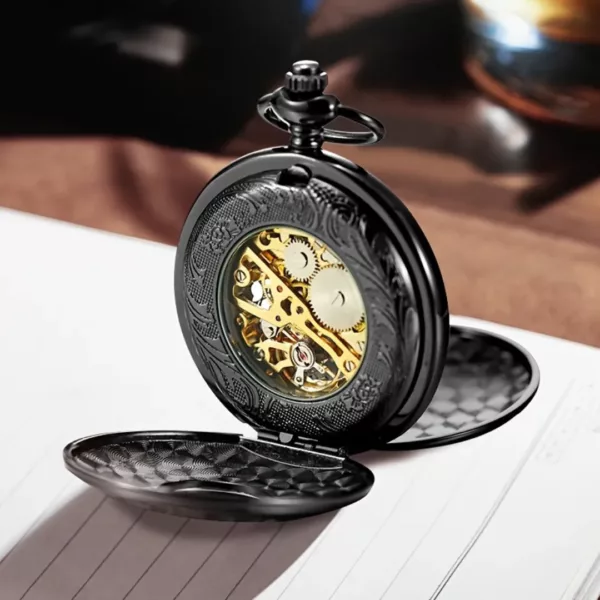 Montre à gousset squelette bleue vintage – Élégance rétro et mécanisme apparent pour un style unique – Image 6