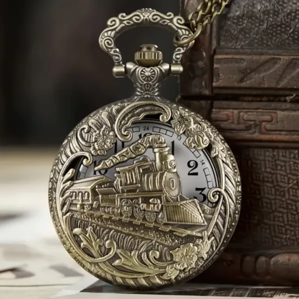 Montre à gousset train vintage steampunk – Accessoire rétro élégant pour passionnés d’horlogerie et de locomotives – Image 4