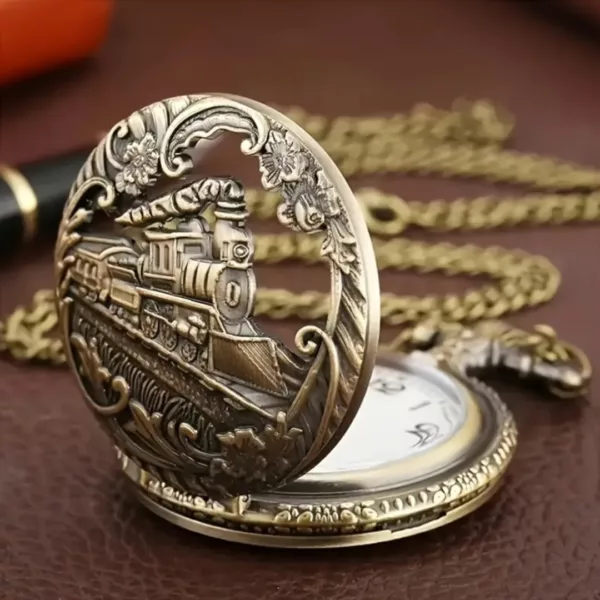 Montre à gousset train vintage steampunk – Accessoire rétro élégant pour passionnés d’horlogerie et de locomotives – Image 5