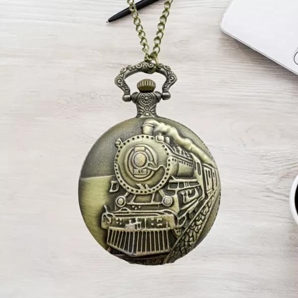 Montre à gousset train vintage steampunk – Accessoire rétro élégant pour passionnés d’horlogerie et de locomotives – Image 6