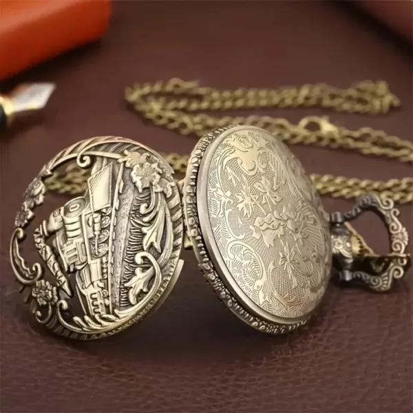 Montre à gousset train vintage steampunk – Accessoire rétro élégant pour passionnés d’horlogerie et de locomotives – Image 7