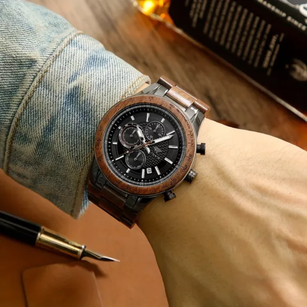 Montre bois homme cadran romain – Élégance naturelle et style vintage pour un look distingué – Image 3