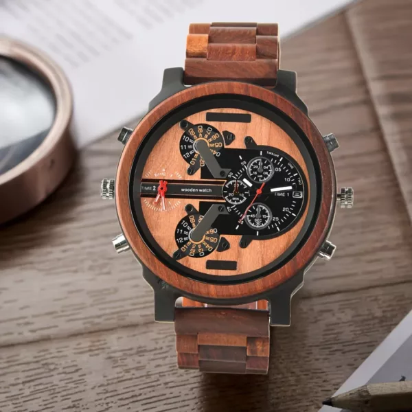 Montre bois homme multi-cadrans