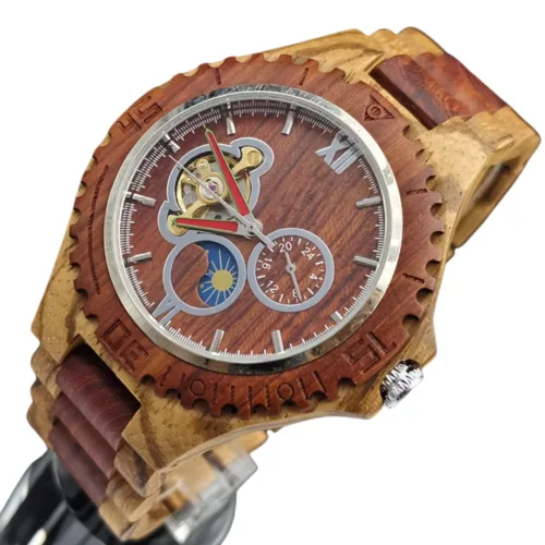 Montre bois homme tourbillon lune – Élégance naturelle et mécanisme apparent pour un style unique et raffiné