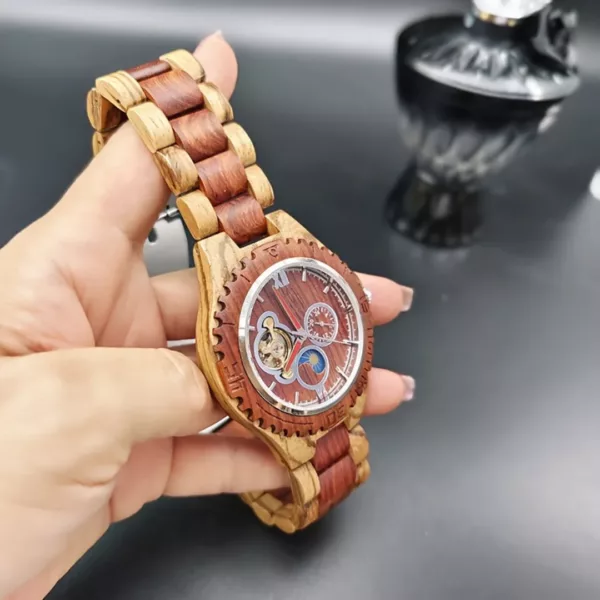 Montre bois homme tourbillon lune – Élégance naturelle et mécanisme apparent pour un style unique et raffiné – Image 2