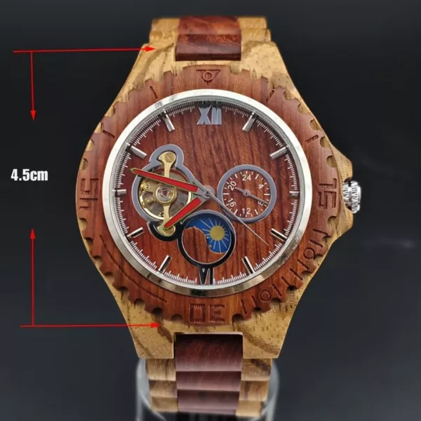 Montre bois homme tourbillon lune – Élégance naturelle et mécanisme apparent pour un style unique et raffiné – Image 3