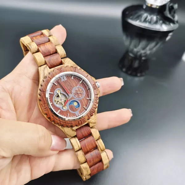 Montre bois homme tourbillon lune – Élégance naturelle et mécanisme apparent pour un style unique et raffiné – Image 8