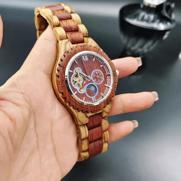 Montre bois homme tourbillon lune – Élégance naturelle et mécanisme apparent pour un style unique et raffiné – Image 9