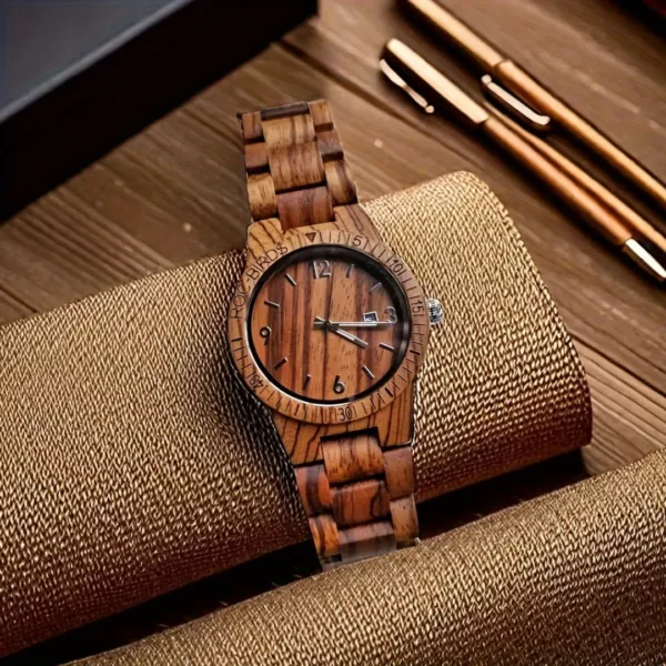 Montre bois zèbre homme calendrier – Élégance naturelle et style masculin avec affichage date pratique – Image 2