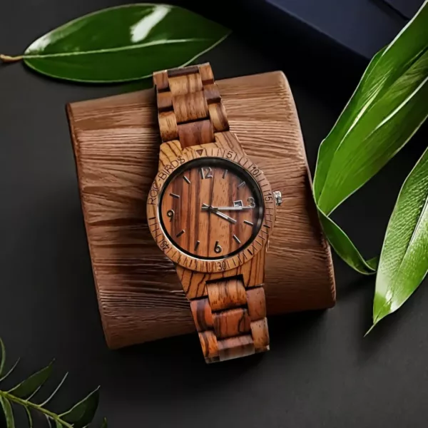 Montre bois zèbre homme calendrier – Élégance naturelle et style masculin avec affichage date pratique – Image 4