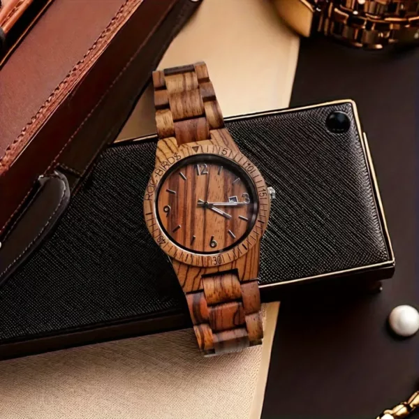 Montre bois zèbre homme calendrier – Élégance naturelle et style masculin avec affichage date pratique – Image 5