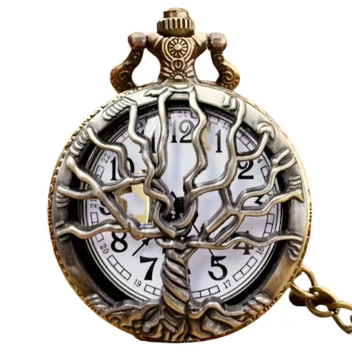 Montre de poche gousset arbre gravé vintage – Élégance rétro et symbole de vie intemporel pour un style raffiné