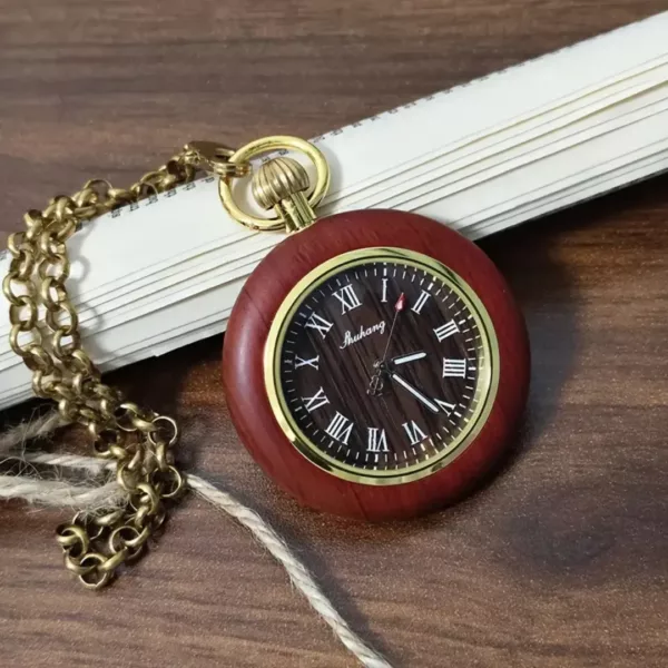 Montre de poche gousset bois foncé – Élégance vintage et style naturel pour un look raffiné – Image 2