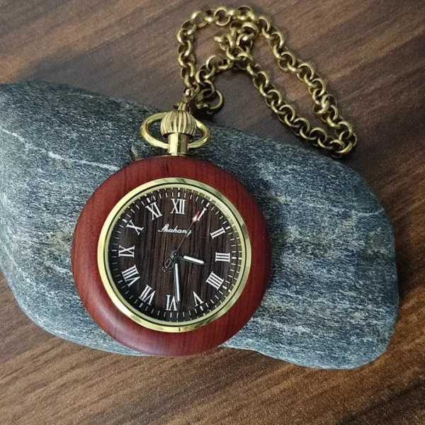 Montre de poche gousset bois foncé – Élégance vintage et style naturel pour un look raffiné – Image 8