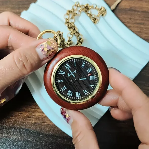 Montre de poche gousset bois foncé – Élégance vintage et style naturel pour un look raffiné – Image 7