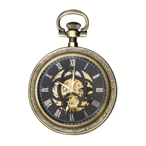 Montre de poche gousset squelette noire vintage – Élégance rétro pour un style raffiné et intemporel