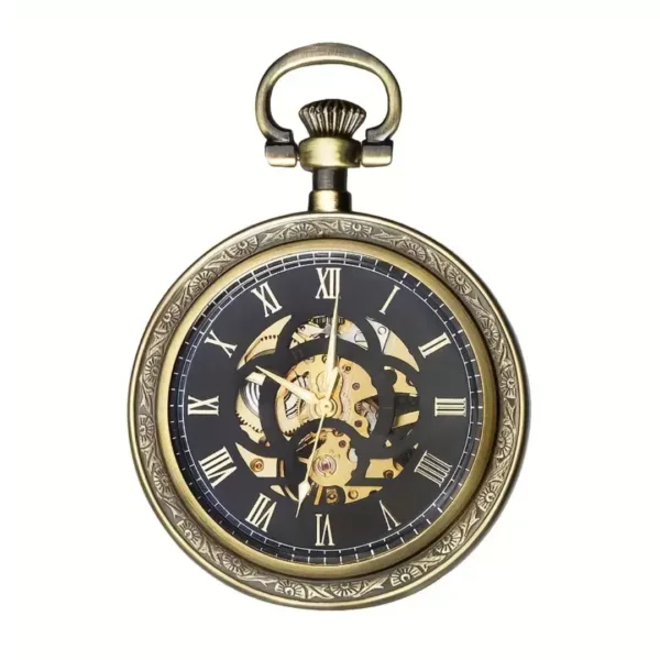 Montre de poche gousset squelette noire vintage – Élégance rétro pour un style raffiné et intemporel