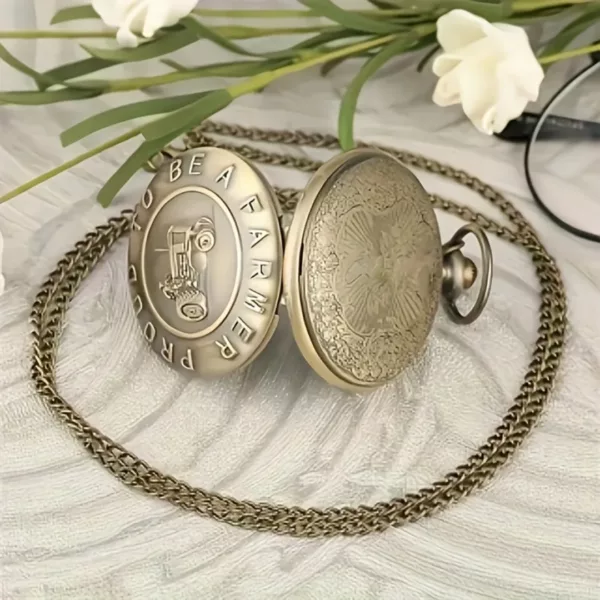 Montre de poche gousset tracteur vintage – Cadeau rétro idéal pour passionnés de machines agricoles – Image 4