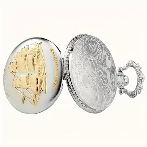Montre de poche gousset voilier vintage – Élégance rétro marine pour style raffiné et cadeau original