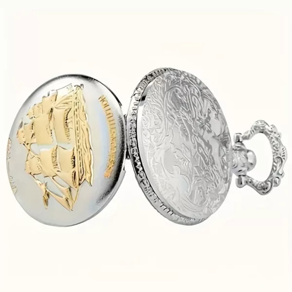 Montre de poche gousset voilier vintage – Élégance rétro marine pour style raffiné et cadeau original
